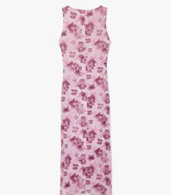 Koton Lange Bloemenjurk met Ronde Hals pink Outlet