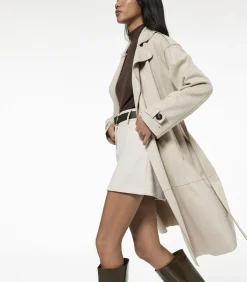 Koton Lange Dames Trenchcoat Knoopsluiting Ceintuur Kunstsuède lightGrey New