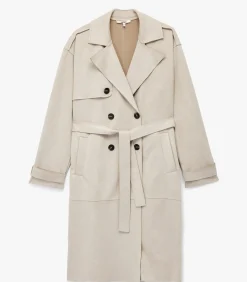 Koton Lange Dames Trenchcoat Knoopsluiting Ceintuur Kunstsuède lightGrey New