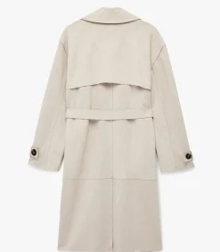 Koton Lange Dames Trenchcoat Knoopsluiting Ceintuur Kunstsuède lightGrey New