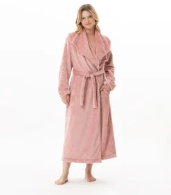 LE CHAT Lange gekruiste badjas van zachte flanellen stof ESSENTIEL 169 pink Online
