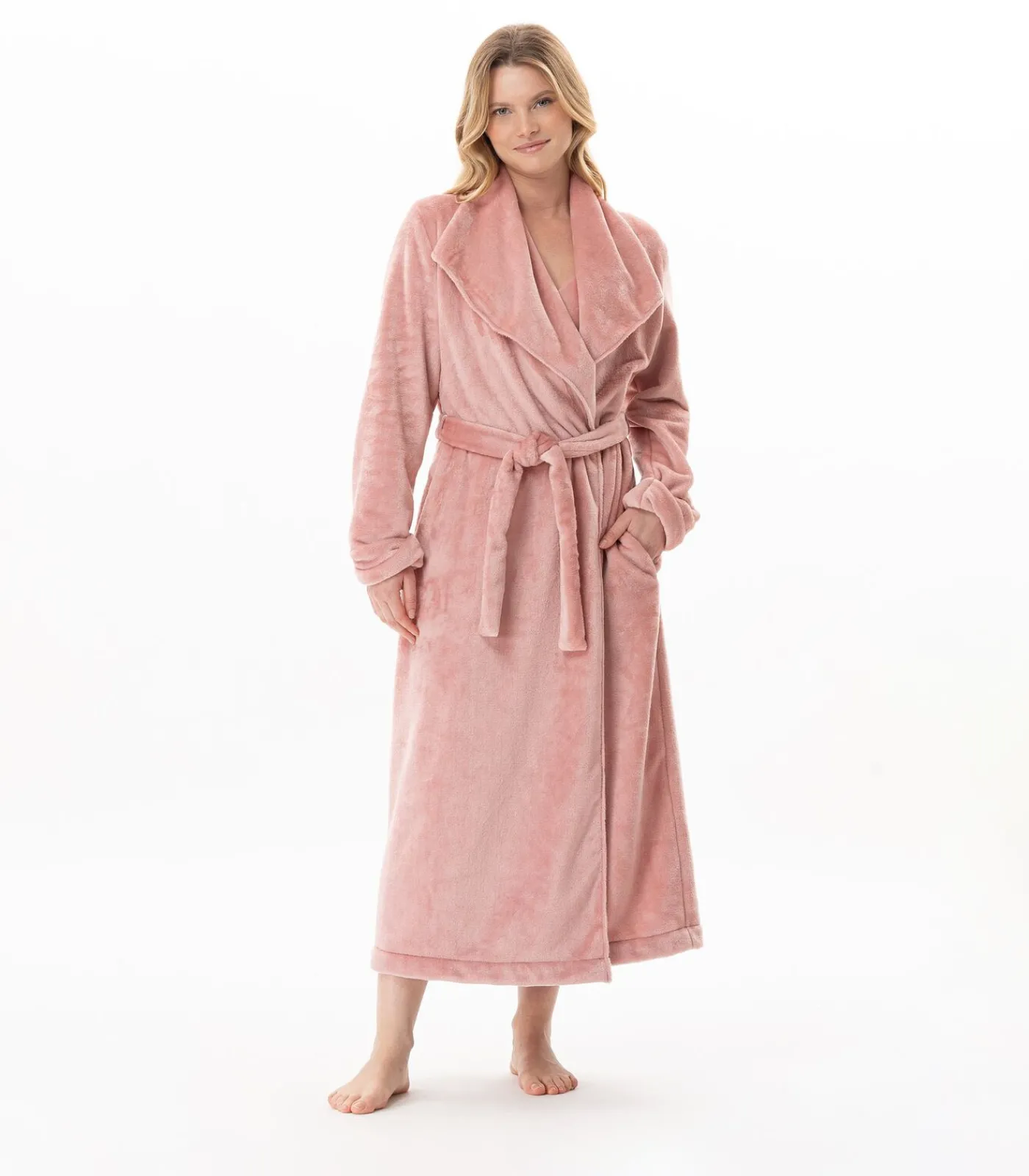 LE CHAT Lange gekruiste badjas van zachte flanellen stof ESSENTIEL 169 pink Online