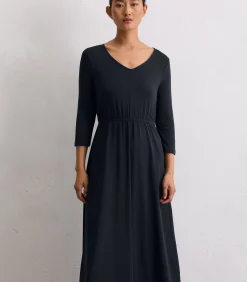 Marc O'Polo Lange jersey jurk uitlopend darkBlue Clearance