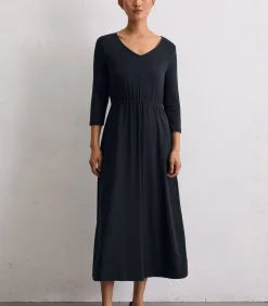 Marc O'Polo Lange jersey jurk uitlopend darkBlue Clearance