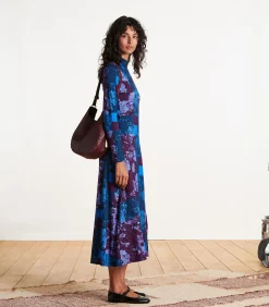 La Fée Maraboutée Lange jurk blauw en pruim met print en lange mouwen violet Outlet