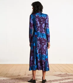 La Fée Maraboutée Lange jurk blauw en pruim met print en lange mouwen violet Outlet