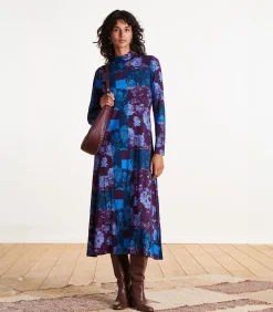 La Fée Maraboutée Lange jurk blauw en pruim met print en lange mouwen violet Outlet