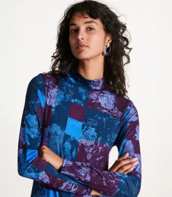 La Fée Maraboutée Lange jurk blauw en pruim met print en lange mouwen violet Outlet