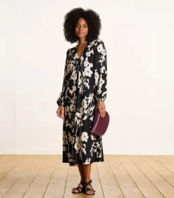 La Fée Maraboutée Lange jurk met zwart-wit print en lange mouwen black New