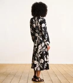 La Fée Maraboutée Lange jurk met zwart-wit print en lange mouwen black New