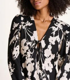 La Fée Maraboutée Lange jurk met zwart-wit print en lange mouwen black New