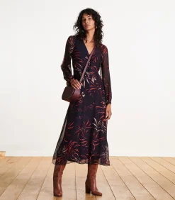 La Fée Maraboutée Lange jurk van viscose/zijde voile met blauwe print navyBlue Online