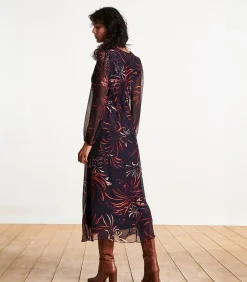 La Fée Maraboutée Lange jurk van viscose/zijde voile met blauwe print navyBlue Online