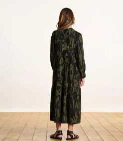 La Fée Maraboutée Lange kaki jurk met zwarte lange mouwen khaki