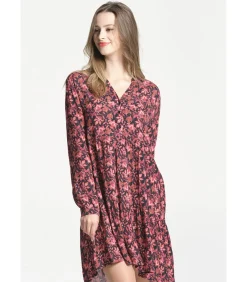 J&JOY Lange mouw uitlopende jurk red New