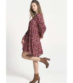 J&JOY Lange mouw uitlopende jurk red New