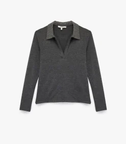 Koton Lange mouwen polo zwarte dames top met steendetails darkGrey Discount