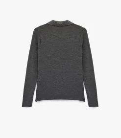 Koton Lange mouwen polo zwarte dames top met steendetails darkGrey Discount