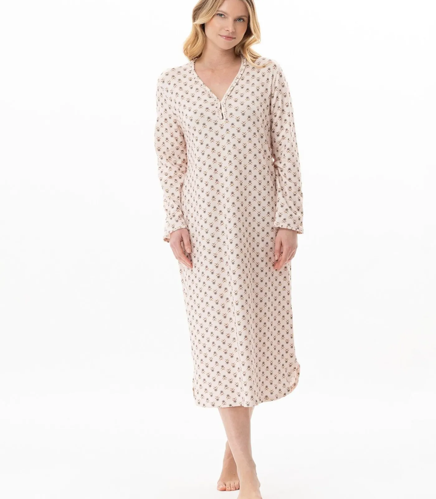 LE CHAT Lange nachthemd van modal katoen TEA TIME 111 multicolor Clearance