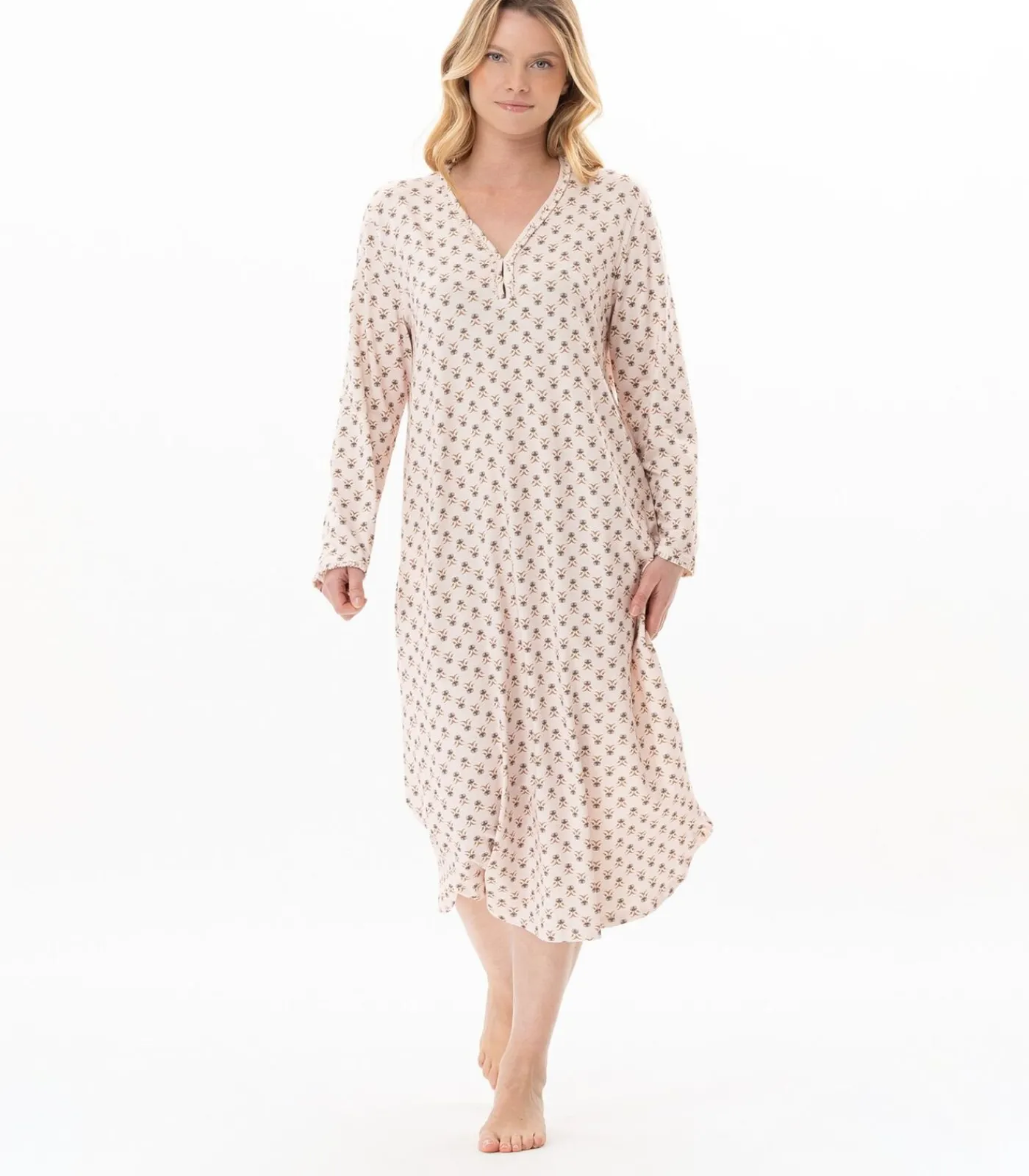 LE CHAT Lange nachthemd van modal katoen TEA TIME 111 multicolor Clearance