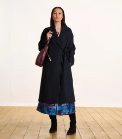 La Fée Maraboutée Lange oversized marineblauwe wollen jas navyBlue Hot