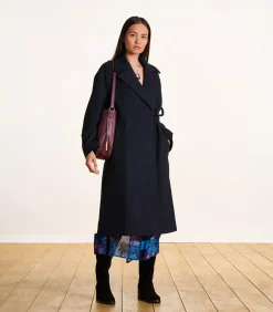 La Fée Maraboutée Lange oversized marineblauwe wollen jas navyBlue Hot