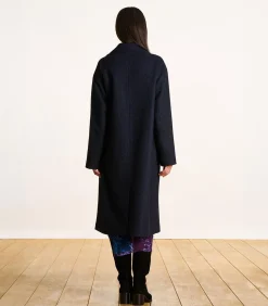 La Fée Maraboutée Lange oversized marineblauwe wollen jas navyBlue Hot