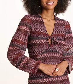 La Fée Maraboutée Lange rode jurk van haakwerk met lange mouwen lightRed Clearance