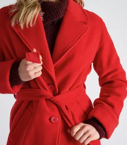 Marie Méro Lange rode mantel met knoopsluiting en riem red Online