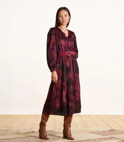 La Fée Maraboutée Lange rode satijnen jurk met print lightRed Online