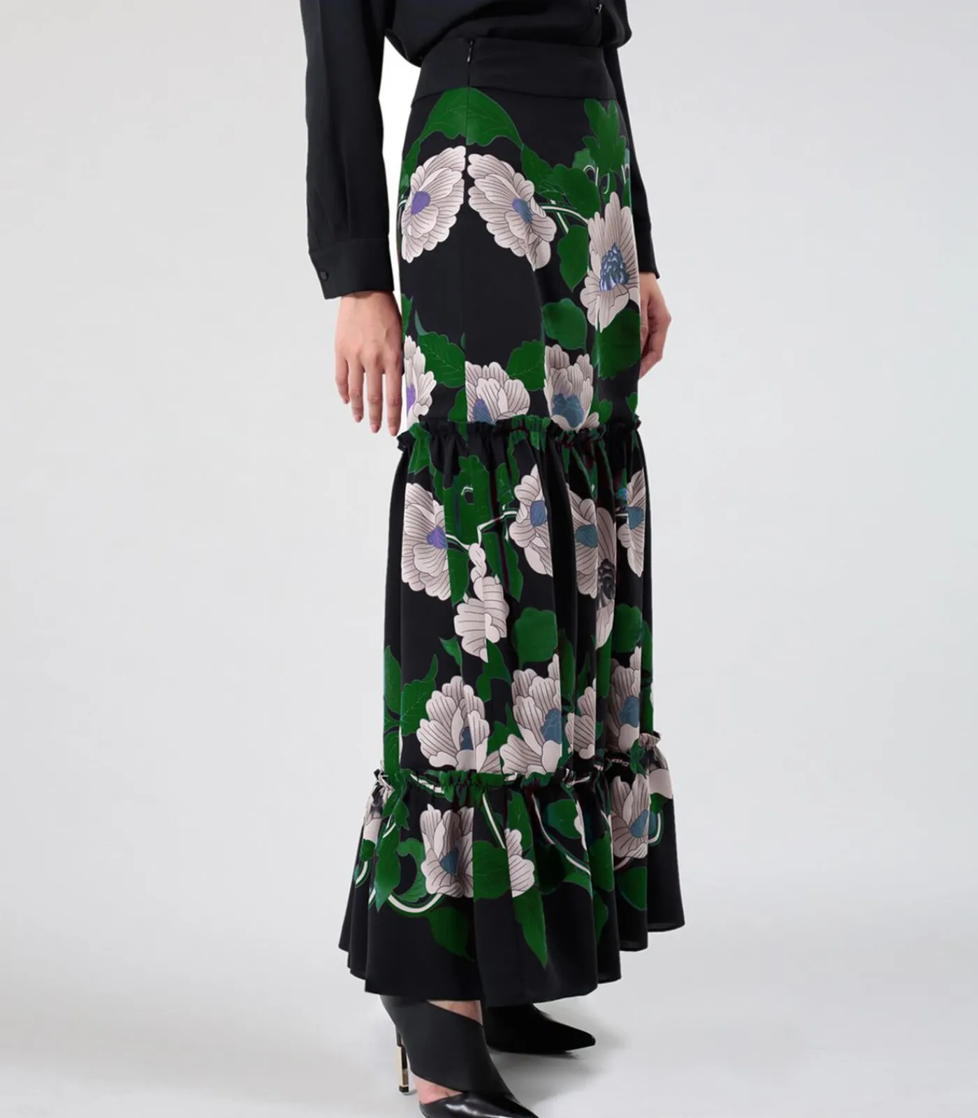 Smart & Joy Lange rok met bloemenprint en grote volants green