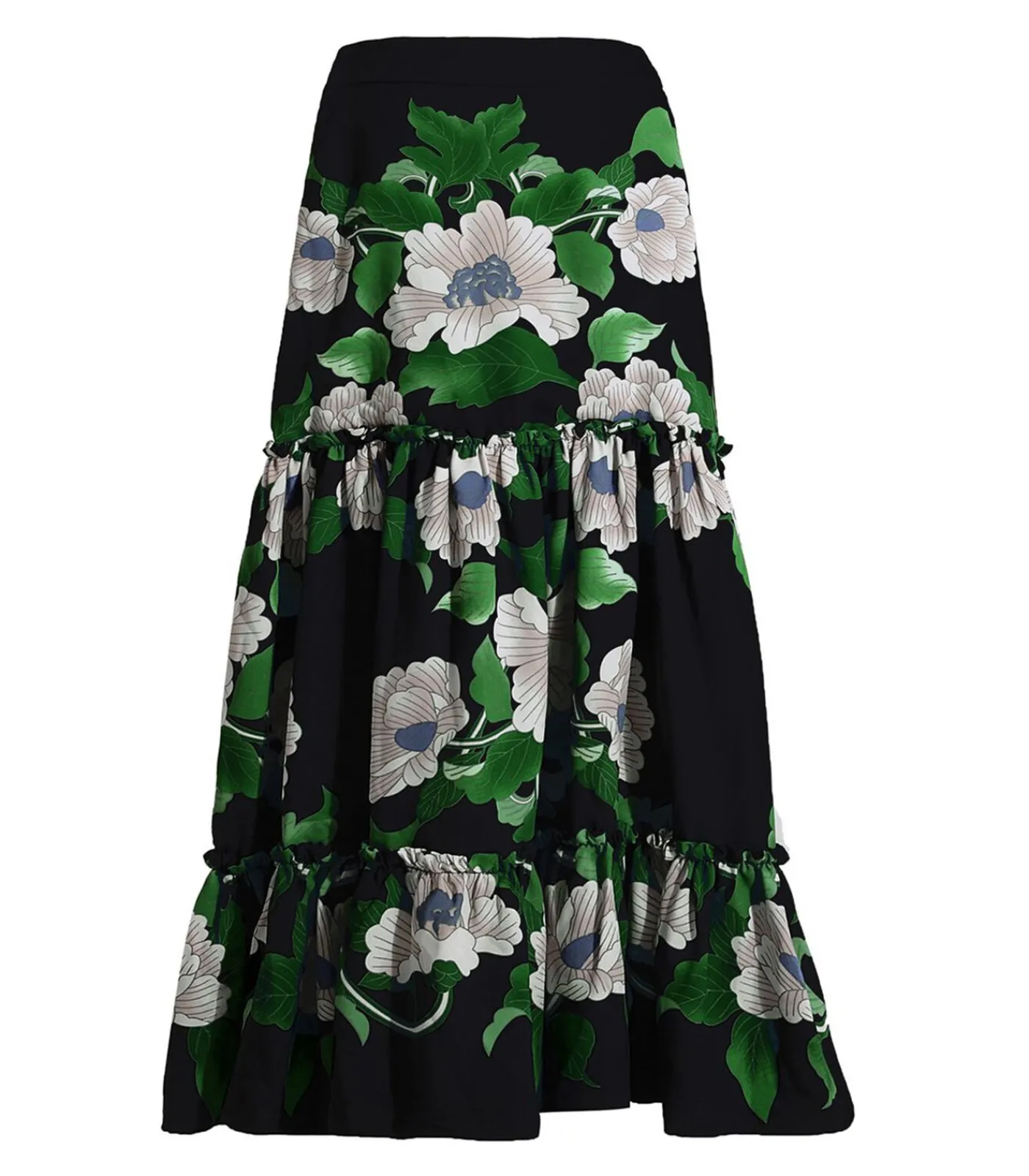 Smart & Joy Lange rok met bloemenprint en grote volants green