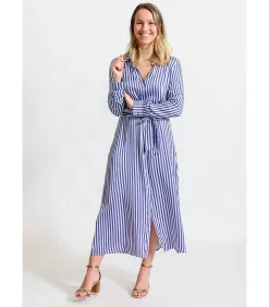 J&JOY Lange wijd uitlopende jurk met strepen blue Sale