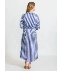 J&JOY Lange wijd uitlopende jurk met strepen blue Sale