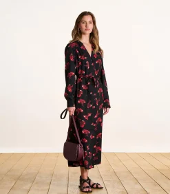 La Fée Maraboutée Lange zwarte en rode bloemenjurk met lange mouwen black Sale