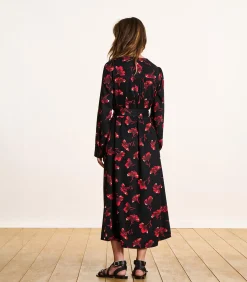 La Fée Maraboutée Lange zwarte en rode bloemenjurk met lange mouwen black Sale