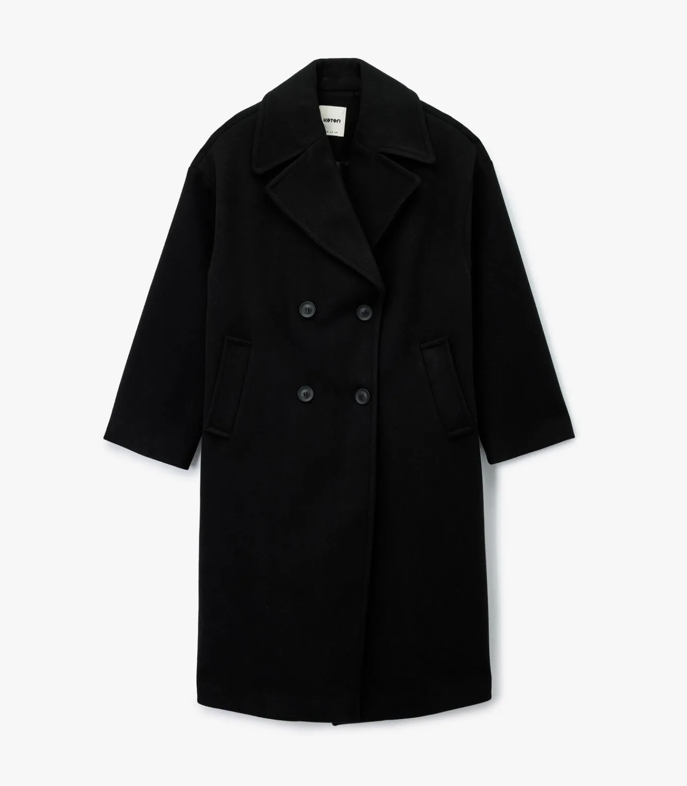 Koton Lange Zwarte Mantel Met Knoopsluiting en Zakdetails black Hot