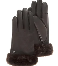 ISOTONER Leren dameshandschoenen met bontrand Bruin brown New