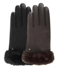 ISOTONER Leren dameshandschoenen met bontrand Bruin brown New