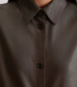 Marc O'Polo Leren overhemd regular brown Hot