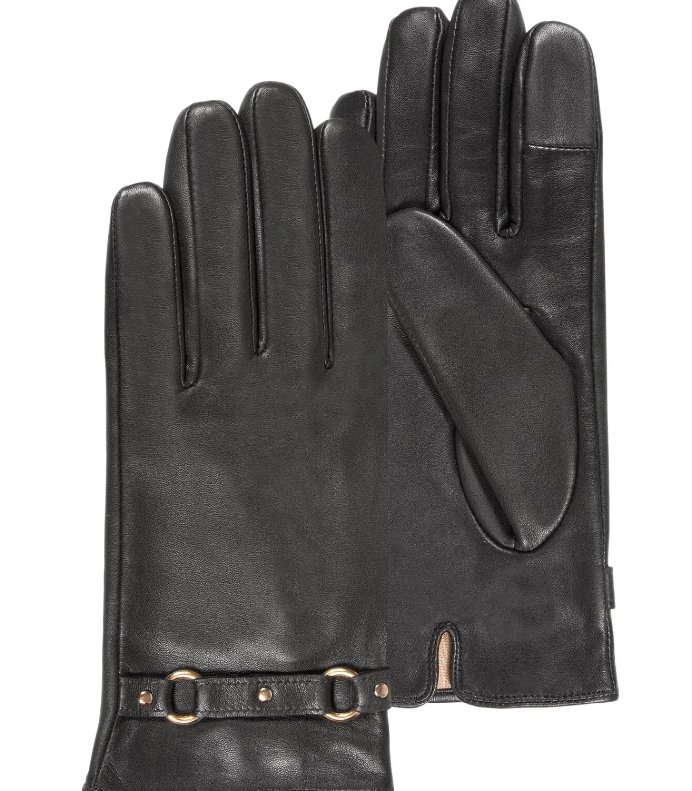 ISOTONER Leren tactiele dameshandschoenen bruine ringen black Hot