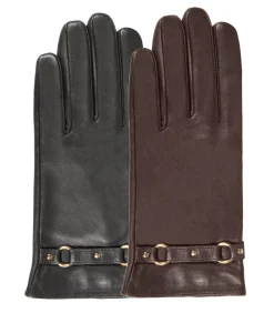 ISOTONER Leren tactiele dameshandschoenen bruine ringen black Hot
