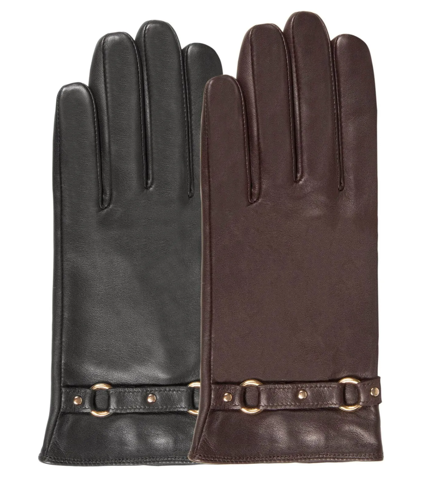 ISOTONER Leren tactiele dameshandschoenen bruine ringen black Hot
