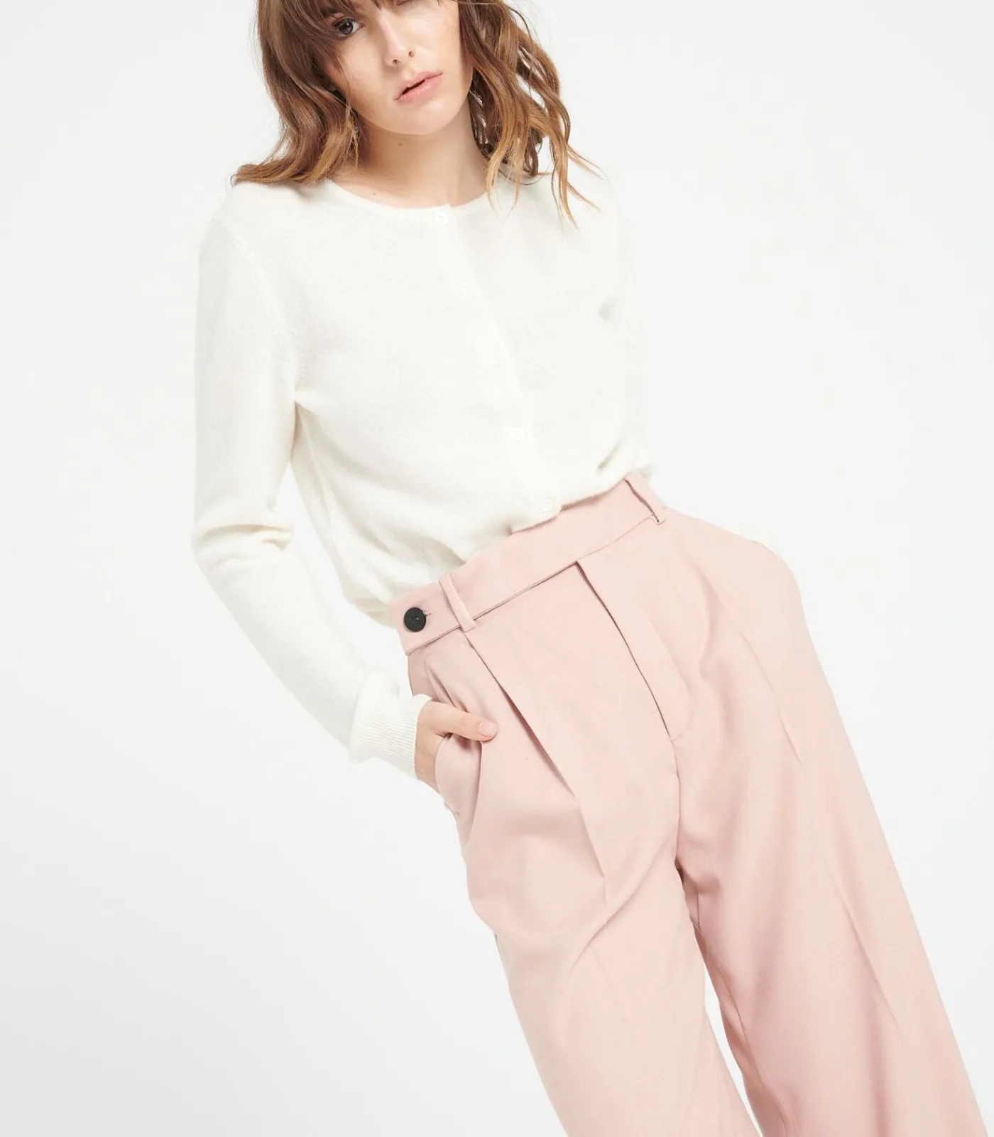Studio Cashmere8 LILLY 4 Uitgestikt vest met ronde hals - 100% kasjmier offWhite Best