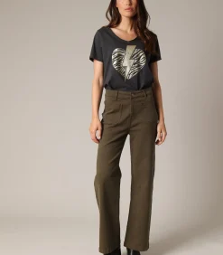 Deeluxe LIZETTE - Hoge taille stretch katoenen flared broek khaki New