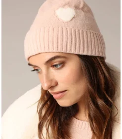 Deeluxe LOLA - Geribbelde gebreide muts met contrasterend hart pink Outlet