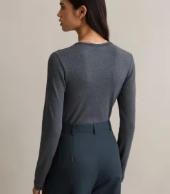 Marc O’Polo DENIM Longsleeve met knoopsluiting slim antraciteGrey Best