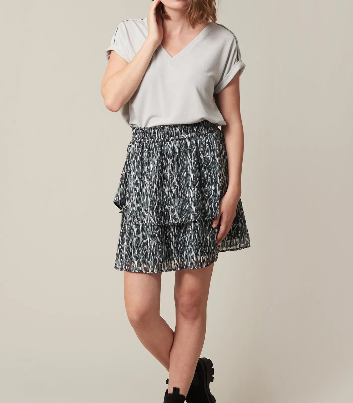 Deeluxe LORALIE - Rok met ruches en dierenprint gray Outlet