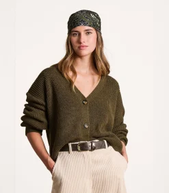 La Fée Maraboutée Losjes vallend kort vest in kaki ribbreisel met kraaltjes khaki Hot