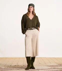 La Fée Maraboutée Losjes vallend kort vest in kaki ribbreisel met kraaltjes khaki Hot